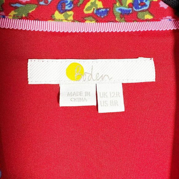 Boden Imogen Red Floral Chiffon Tie Neck Long Sleeve Dress Women's US 8 Regular - Picture 9 of 11